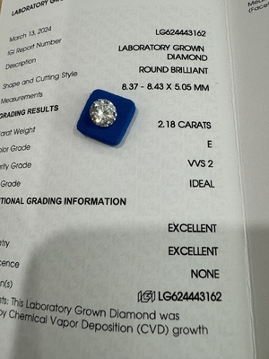 kaufen 2.18CT E VVS1 ID EX CVD synthetischer Diamant rundes Brillantschnitt online manufacture