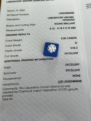 kaufen 3.02ct CVD Laborgewachsener Diamant rund geschnitten G VVS2 3EX N IGI zertifiziert online manufacture