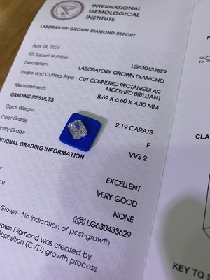 kaufen 2.19ct Labor Diamant Radiant Cut CVD F VVS2 EX VG N IGI LG630433629 online manufacture
