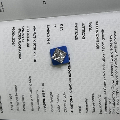 kaufen 6.16 Karat G VS2 2EX CVD Prinzessin Schnitt Labor geschaffen Diamant IGI zertifiziert online manufacture