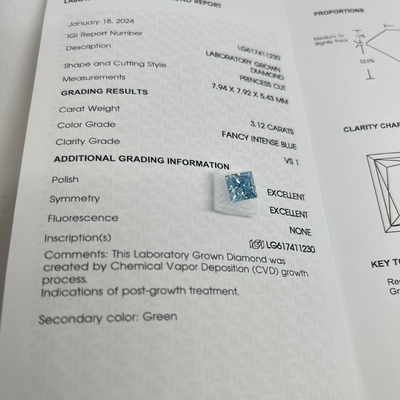 kaufen 3.12CT Fancy Intense Blue Lab Made Diamonds VS1 2EX CVD Prinzessin Schnitt online manufacture
