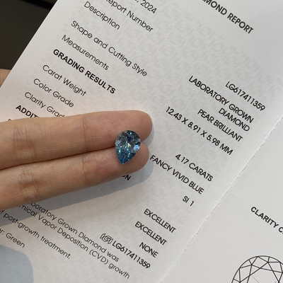 kaufen Fancy VIVID BLUE Pear Cut Lab Grown Diamanten 4,17 Karat SI1 OEM ODM online manufacture