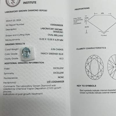 kaufen 6.06 Karat Labor produzierte Diamanten Fancy Vivid Blue OEM ODM online manufacture
