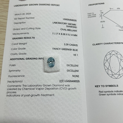 kaufen 3.29ct Laborgewachsener Diamant ovaler Schnitt CVD Grünblau VS1 2EX N online manufacture