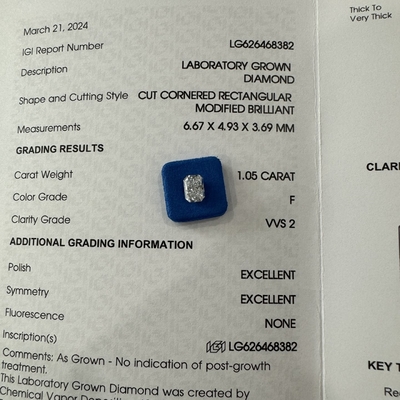 kaufen HYF 2.06ct Laborgewachsener Radiant Cut Diamant VVS2 Klarheit F Farbe online manufacture