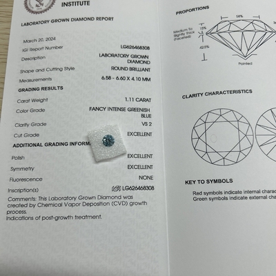 kaufen Karat 1,11ct Klarheit VS2 Labor-Erstellt Blauer Diamant Runde Form online manufacture