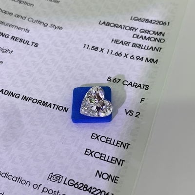 Synthetische 5,67 Karat Labor Diamanten VS2 Klarheit F Farbe